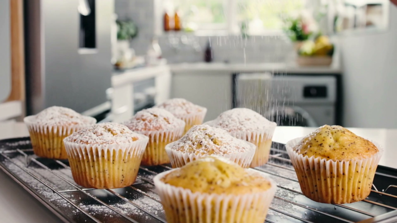 Golden muffins fresh from the oven